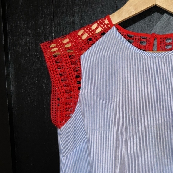 Anthropologie MAEVE Artsy Striped Poplin Crochet Colorful Blouse Top Sz XS - Picture 4 of 8